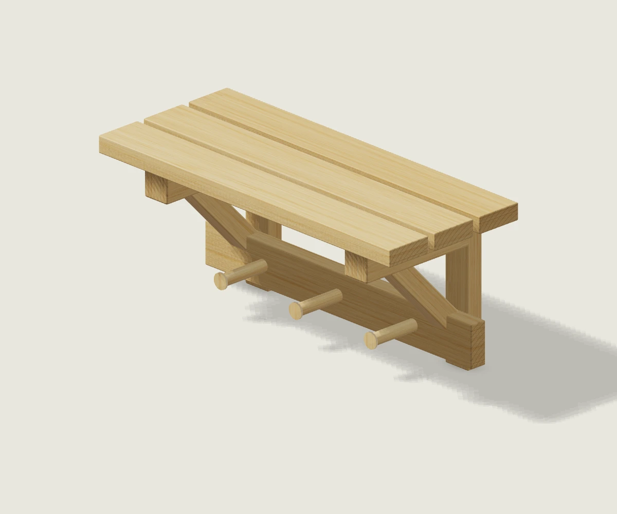 Pirties lentyna su kabliukais, 3D vizualizacija